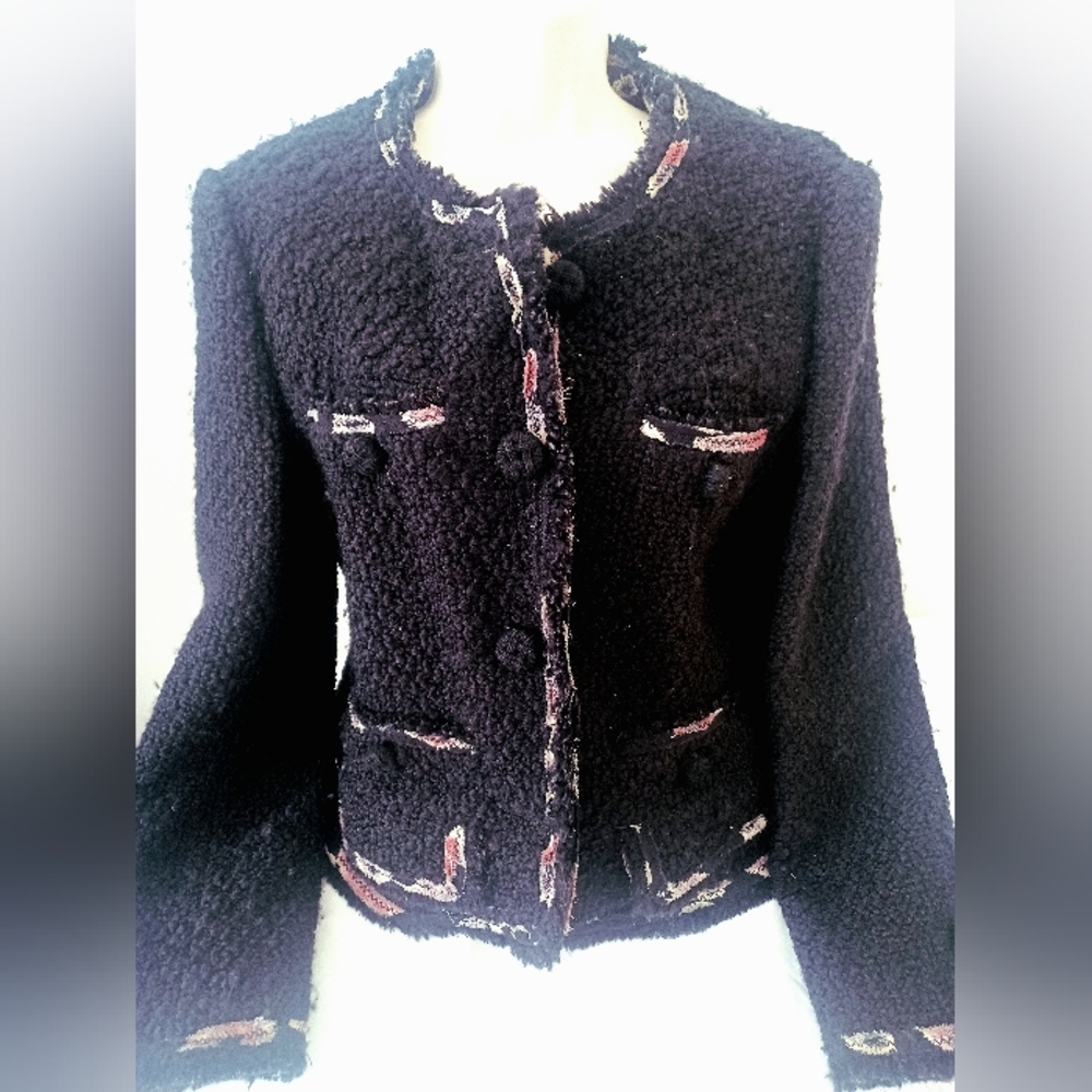 Moschino  Tweed Black Jacket 8 Chanel Style - Picture 4 of 8